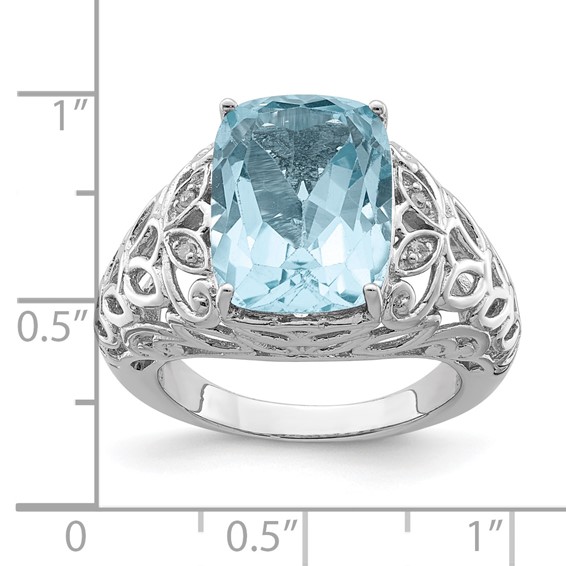 Sterling Silver Rhodium Sky Blue Topaz & Diam. Ring
