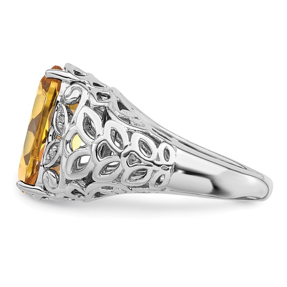 Sterling Silver Rhodium Whiskey Quartz & Diam. Ring