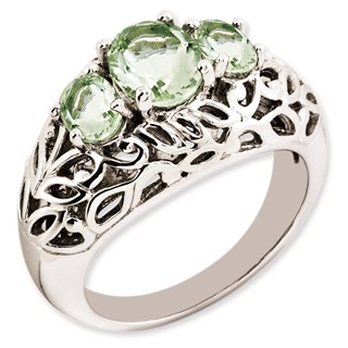 Sterling Silver Rhodium-plated Oval Green Quartz Ring
