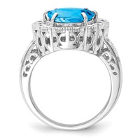 Sterling Silver Rhodium Oval Blue Topaz Ring view 2