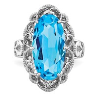 Sterling Silver Rhodium Oval Blue Topaz Ring view 5