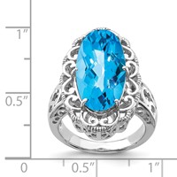 Sterling Silver Rhodium Oval Blue Topaz Ring view 3