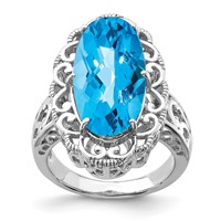 Sterling Silver Rhodium Oval Blue Topaz Ring view 1
