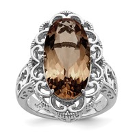 Sterling Silver Rhodium Smoky Quartz Ring view 1