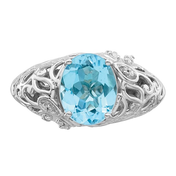 Sterling Silver Rhodium Sky Blue Topaz & Diam. Ring