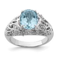 Sterling Silver Rhodium Sky Blue Topaz & Diam. Ring view 1