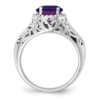 Sterling Silver Rhodium-plated Oval Amethyst & Diamond Ring view 2