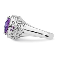 Sterling Silver Rhodium-plated Oval Amethyst & Diamond Ring view 4
