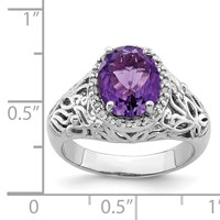 Sterling Silver Rhodium-plated Oval Amethyst & Diamond Ring view 3