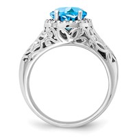 Sterling Silver Rhodium Oval Swiss Blue Topaz & Diam. Ring view 2