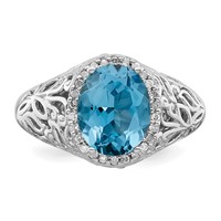 Sterling Silver Rhodium Oval Swiss Blue Topaz & Diam. Ring view 5