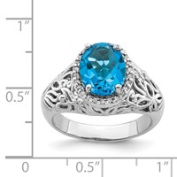 Sterling Silver Rhodium Oval Swiss Blue Topaz & Diam. Ring view 3