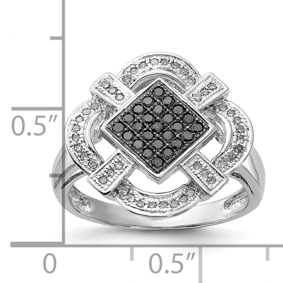 Sterling Silver Polished Black & White Diamond Ring