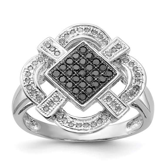 Sterling Silver Polished Black & White Diamond Ring