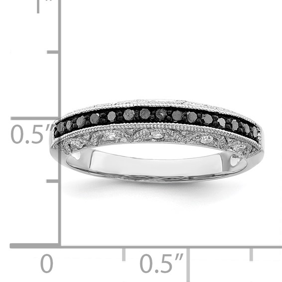 White Night Sterling Silver Rhodium-plated Black and White Diamond Band