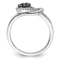 White Night Sterling Silver Rhodium-plated Black and White Diamond Love Knot Ring view 2