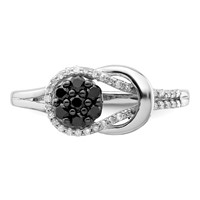 White Night Sterling Silver Rhodium-plated Black and White Diamond Love Knot Ring view 4