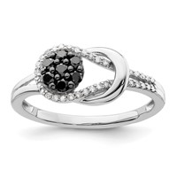 White Night Sterling Silver Rhodium-plated Black and White Diamond Love Knot Ring view 1