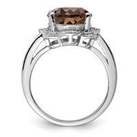 Sterling Silver Rhodium Oval Smoky Quartz & Diam. Ring view 2