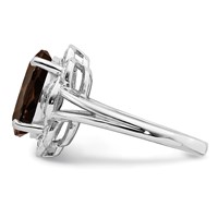 Sterling Silver Rhodium Oval Smoky Quartz & Diam. Ring view 4