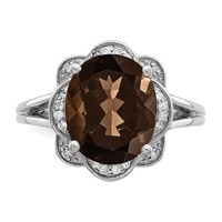 Sterling Silver Rhodium Oval Smoky Quartz & Diam. Ring view 5