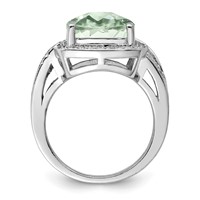 Sterling Silver Rhodium Checker-Cut Green Quartz & Diam. Ring view 2