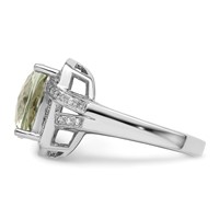 Sterling Silver Rhodium Checker-Cut Green Quartz & Diam. Ring view 3