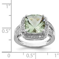 Sterling Silver Rhodium Checker-Cut Green Quartz & Diam. Ring view 4