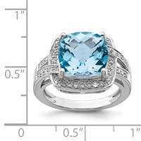 Sterling Silver Rhodium Checker-Cut Swiss Blue Topaz & Diam. Ring view 4