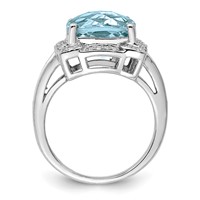 Sterling Silver Rhodium Checker-Cut Sky Blue Topaz & Diam. Ring view 2