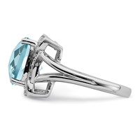 Sterling Silver Rhodium Checker-Cut Sky Blue Topaz & Diam. Ring view 3