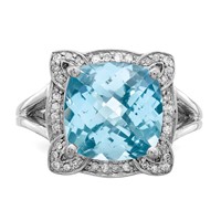 Sterling Silver Rhodium Checker-Cut Sky Blue Topaz & Diam. Ring view 5