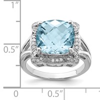 Sterling Silver Rhodium Checker-Cut Sky Blue Topaz & Diam. Ring view 4