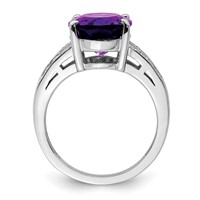 Sterling Silver Rhodium-plated Oval Amethyst & Diamond Ring view 2