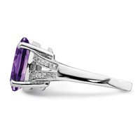 Sterling Silver Rhodium-plated Oval Amethyst & Diamond Ring view 3