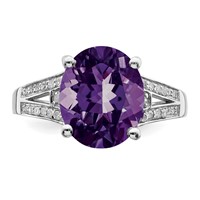 Sterling Silver Rhodium-plated Oval Amethyst & Diamond Ring view 5