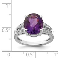 Sterling Silver Rhodium-plated Oval Amethyst & Diamond Ring view 4