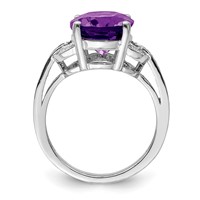 Sterling Silver Rhodium-plated Oval Amethyst & Diamond Ring view 2