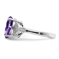 Sterling Silver Rhodium-plated Oval Amethyst & Diamond Ring view 3