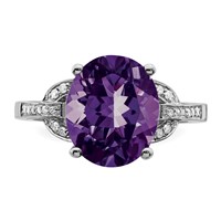 Sterling Silver Rhodium-plated Oval Amethyst & Diamond Ring view 4