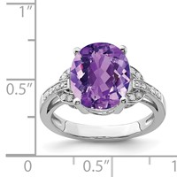 Sterling Silver Rhodium-plated Oval Amethyst & Diamond Ring view 5