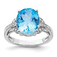 Sterling Silver Rhodium Swiss Blue Topaz & Diam. Ring view 1