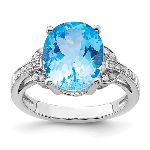 Sterling Silver Rhodium Swiss Blue Topaz & Diam. Ring