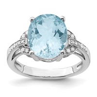 Sterling Silver Rhodium Sky Blue Topaz & Diam. Ring view 1
