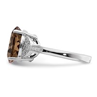 Sterling Silver Rhodium Smoky Quartz & Diam. Ring view 3