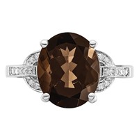 Sterling Silver Rhodium Smoky Quartz & Diam. Ring view 4