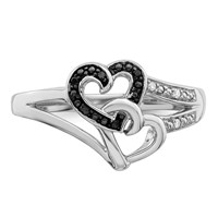 White Night Sterling Silver Rhodium-plated Black and White Diamond Heart Ring view 4