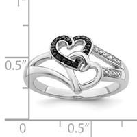White Night Sterling Silver Rhodium-plated Black and White Diamond Heart Ring view 5
