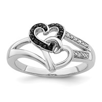 White Night Sterling Silver Rhodium-plated Black and White Diamond Heart Ring view 1