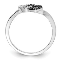 White Night Sterling Silver Rhodium-plated Black and White Diamond Double Heart Ring view 2